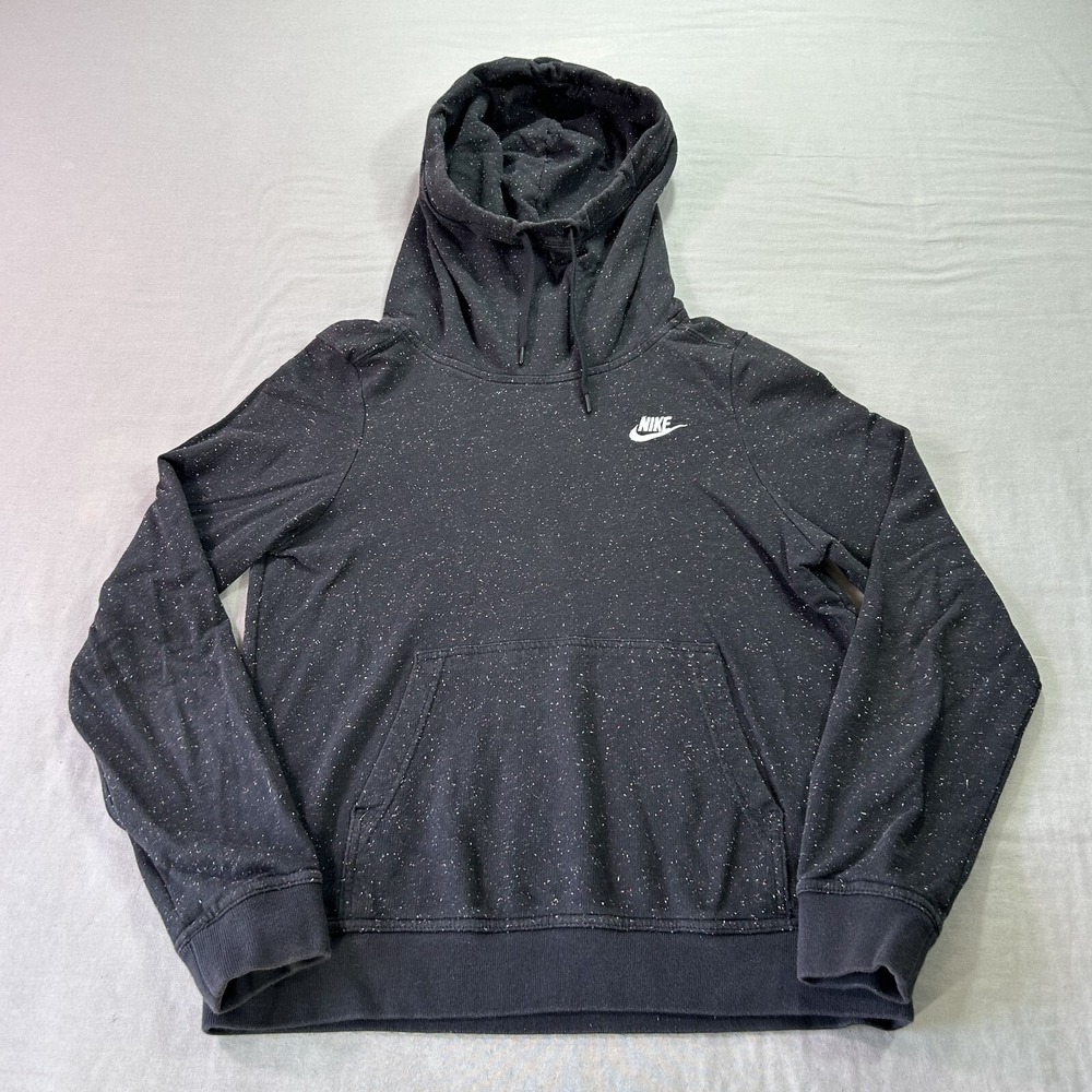 Nike Sweatshirt Hoodie Womens Small Black Speckled Gym Running High Neck